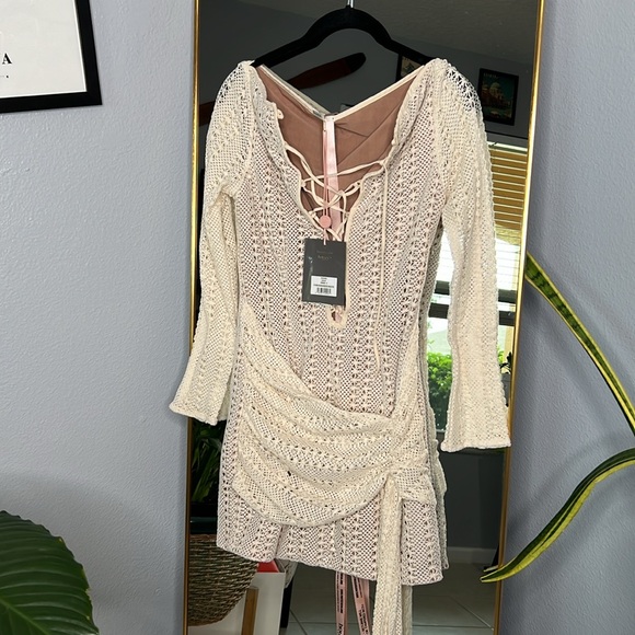 HOUSE OF CB 'Carmelita' Natural Knit Lace Up Dress NWT - Picture 9 of 11